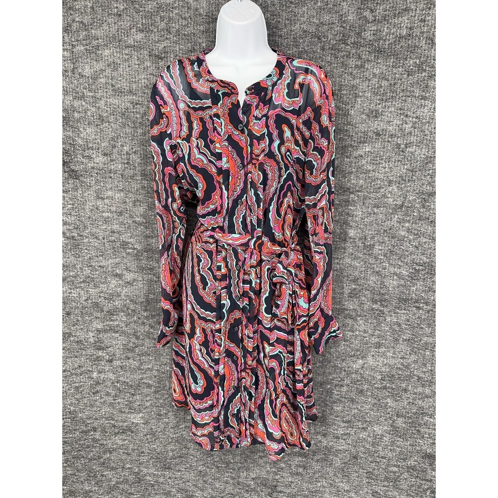 Banana Republic Dress Womens 12 Multicolor‎ Paisley Shirt Knee Length Belted